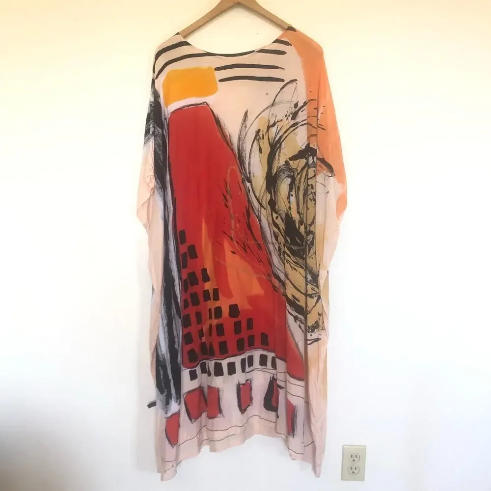Yodyoko Kaftan Unique Hand Painted Art -Rich Anti-Look No 2 Alike Silk - Picture 3 of 9